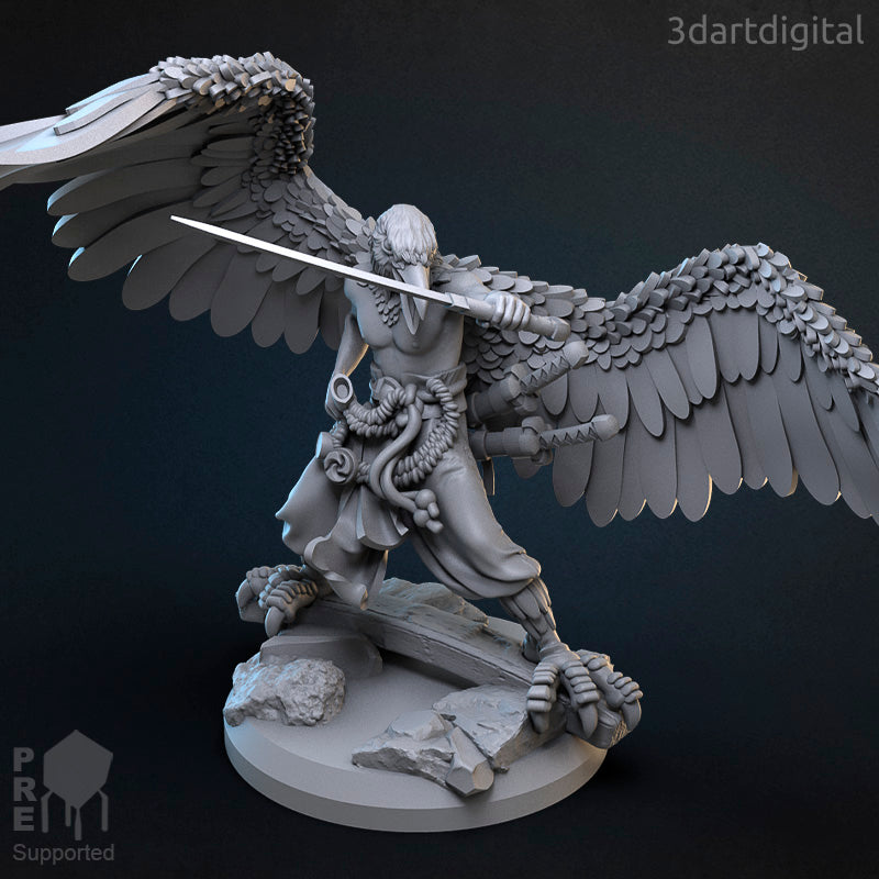 Tengu - Ishiman Hatori - by 3dartDigital - Tabletop RPG Miniature - Roleplaying 3D Printed Fantasy Mini