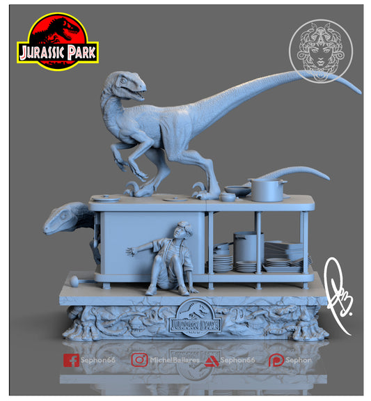 Jurassic Park Diorama - Kitchen Scene - by Creative Geek - Tabletop RPG Miniature - Roleplaying 3D Printed Fantasy Mini