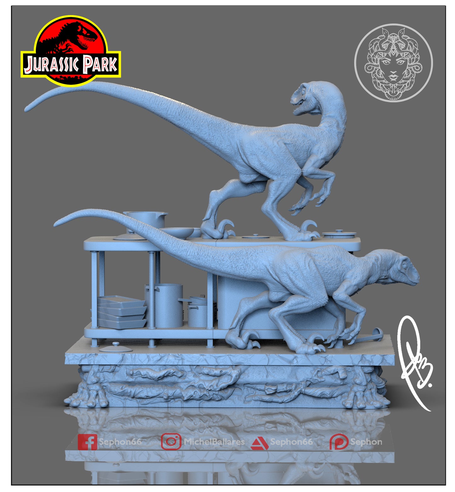 Jurassic Park Diorama - Kitchen Scene - by Creative Geek - Tabletop RPG Miniature - Roleplaying 3D Printed Fantasy Mini