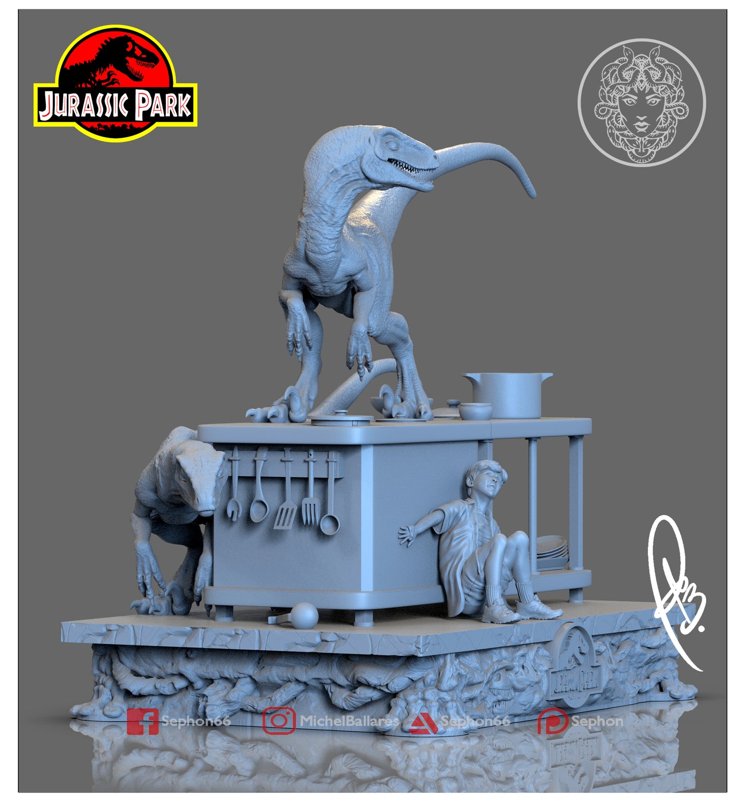 Jurassic Park Diorama - Kitchen Scene - by Creative Geek - Tabletop RPG Miniature - Roleplaying 3D Printed Fantasy Mini