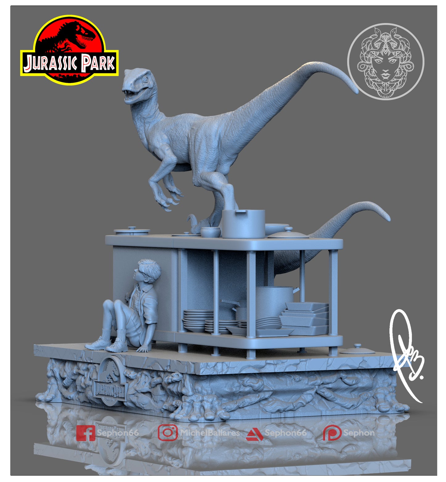 Jurassic Park Diorama - Kitchen Scene - by Creative Geek - Tabletop RPG Miniature - Roleplaying 3D Printed Fantasy Mini