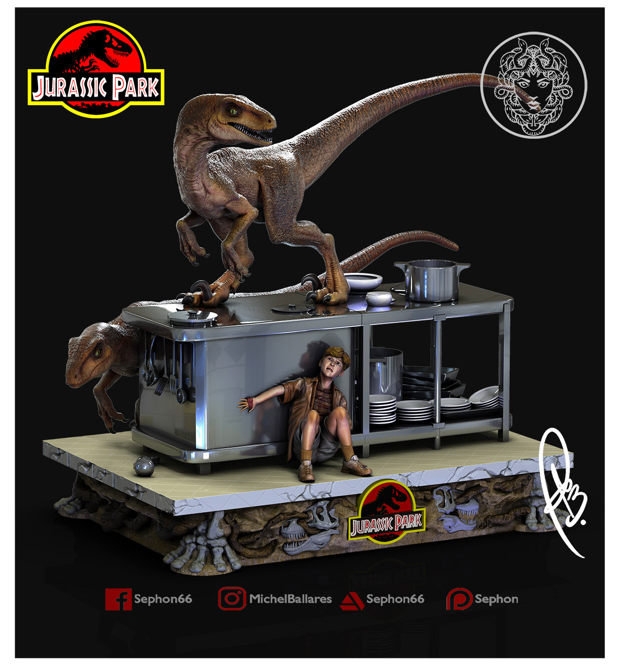 Jurassic Park Diorama - Kitchen Scene - by Creative Geek - Tabletop RPG Miniature - Roleplaying 3D Printed Fantasy Mini