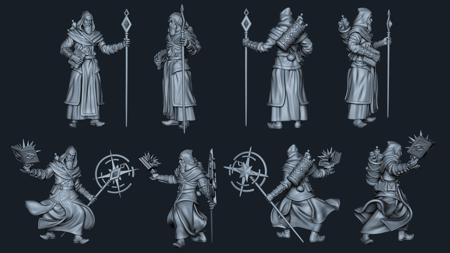 Kasimeer the Wizard - Idle and Action Pose - Dungeons and Dragons - by Raw - Tabletop RPG Miniature - Roleplaying 3D Printed Fantasy Mini