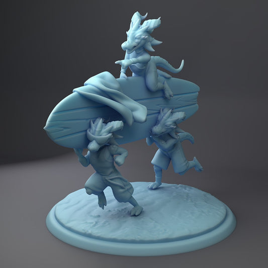 Kobold Surfers   - by Twin Raven - Tabletop RPG Miniature - Roleplaying 3D Printed Fantasy Mini