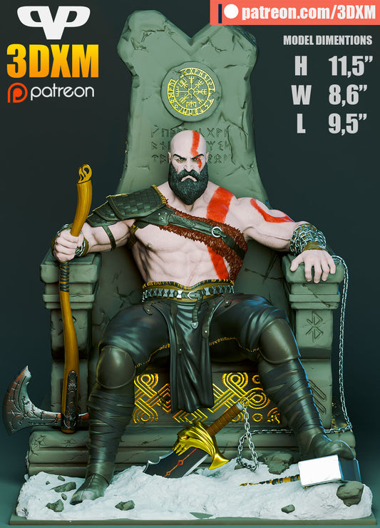 Kratos on Throne - Dungeons and Dragons - by 3DXM - Tabletop RPG Miniature - Roleplaying 3D Printed Fantasy Mini