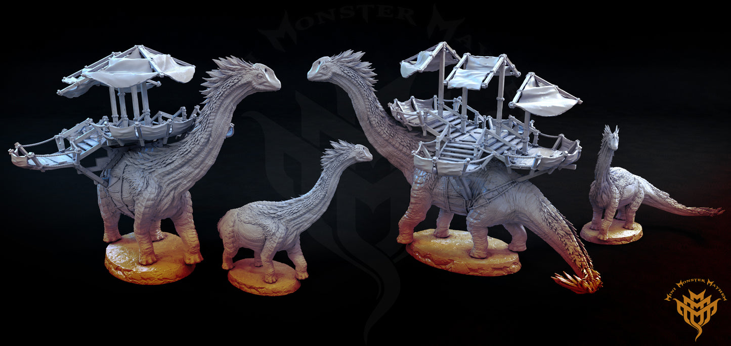 Long Neck Dino (Tamed with platform and walking) - Dinosaur - by Mini Monster Mayhem- Tabletop RPG Miniature - Roleplaying 3D Printed Fantasy Mini