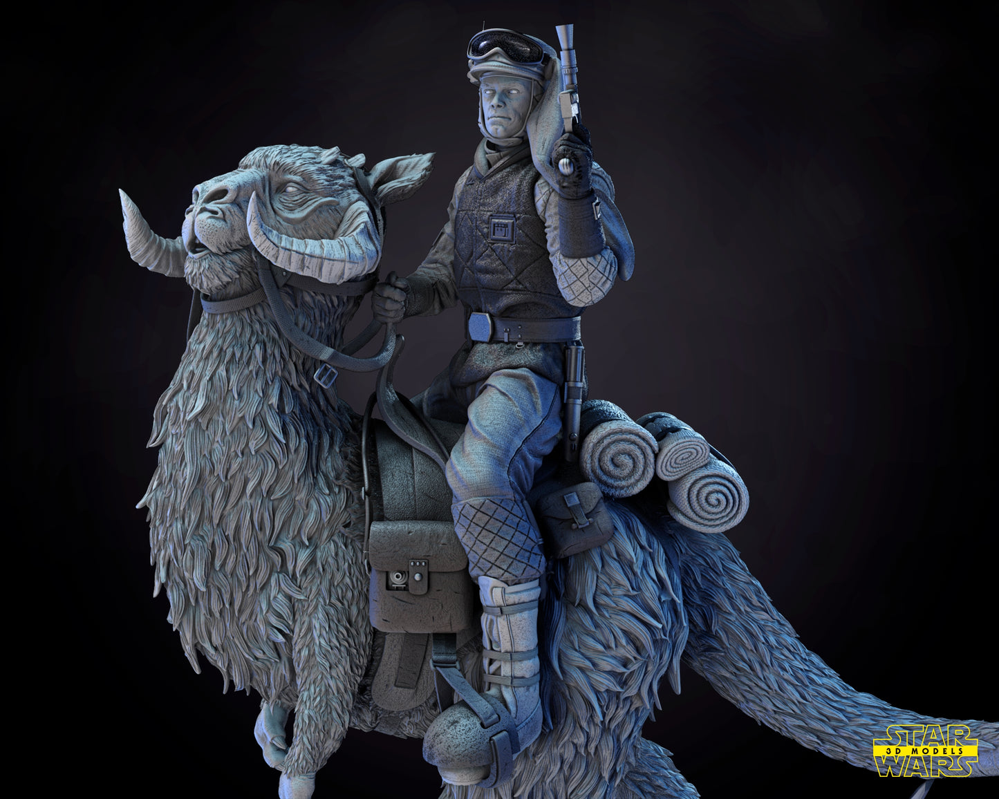 Luke Skywalker on TaunTaun Sculpture - by Star Wars 3D - Tabletop RPG Miniature - Roleplaying 3D Printed Fantasy Mini