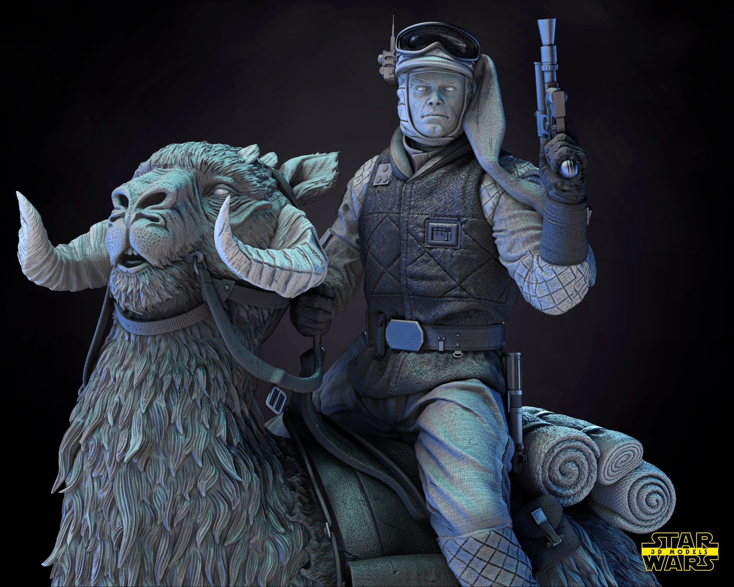 Luke Skywalker on TaunTaun Sculpture - by Star Wars 3D - Tabletop RPG Miniature - Roleplaying 3D Printed Fantasy Mini