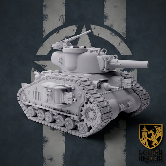 M40 "Sherman Russ" Battle Tank - by Golden Dragon - Tabletop RPG Miniature - Roleplaying 3D Printed Fantasy Mini