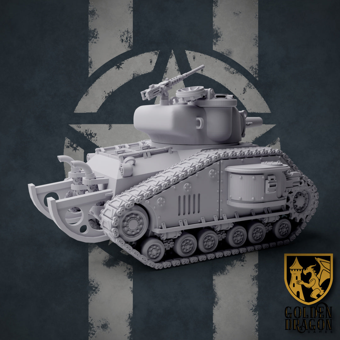 M40 "Sherman Russ" Battle Tank - by Golden Dragon - Tabletop RPG Miniature - Roleplaying 3D Printed Fantasy Mini