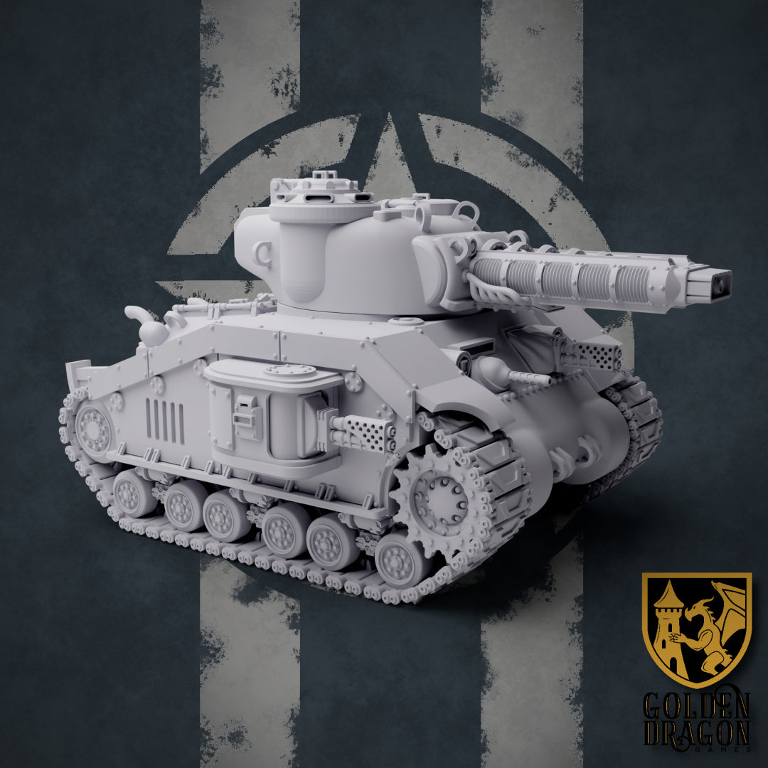 M40 "Sherman Russ" Battle Tank - by Golden Dragon - Tabletop RPG Miniature - Roleplaying 3D Printed Fantasy Mini