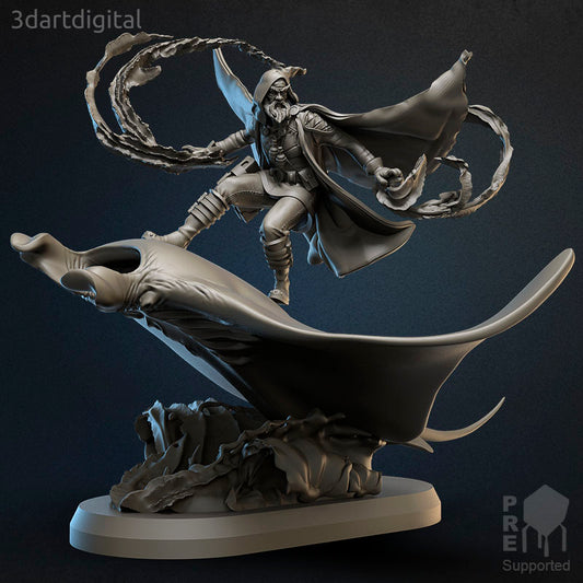 Mantarider -Pirate Wizard - by 3dartDigital - Tabletop RPG Miniature - Roleplaying 3D Printed Fantasy Mini