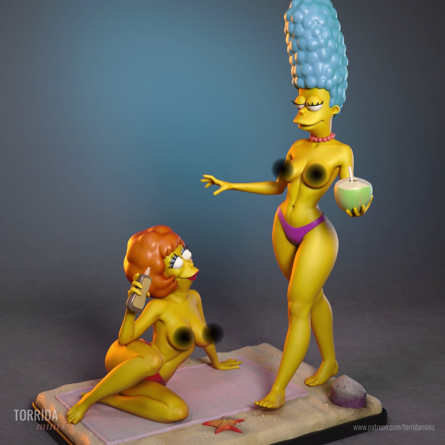 Marge Simpson and Maude Flanders NSFW Diorama (75mm to 500mm) - Unassembled/Unpainted/3D Print