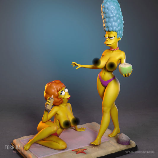Marge Simpson and Maude Flanders NSFW Diorama (75mm to 500mm) - Unassembled/Unpainted/3D Print