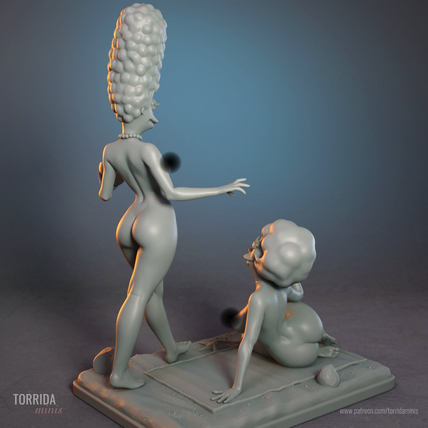 Marge Simpson and Maude Flanders NSFW Diorama (75mm to 500mm) - Unassembled/Unpainted/3D Print
