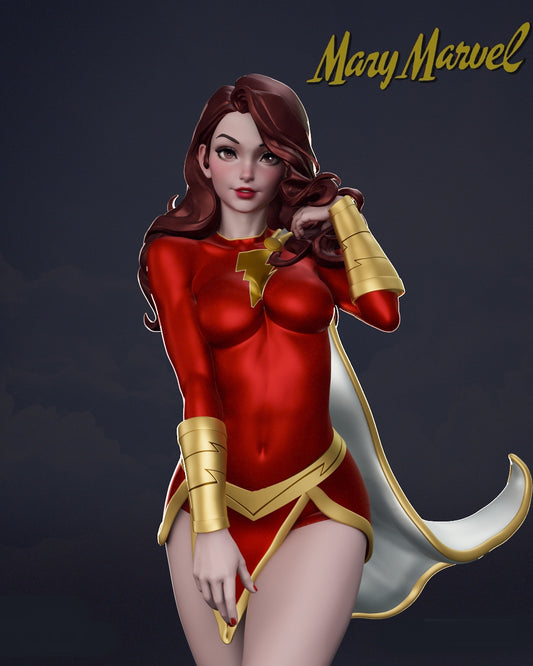 Sculpture de Mary Marvel (75 mm à 500 mm) - Non assemblée/Non peinte/Impression 3D