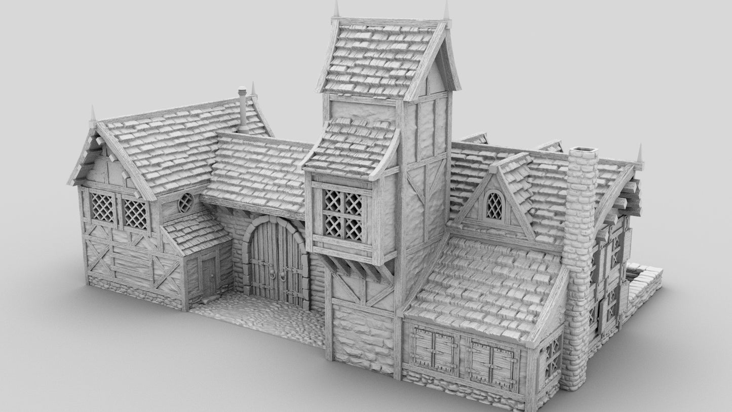 Medieval Coaching Inn - Terrain - Dungeons and Dragons - by Black Magic Pixels - Tabletop RPG Miniature - Roleplaying 3D Printed Fantasy Mini