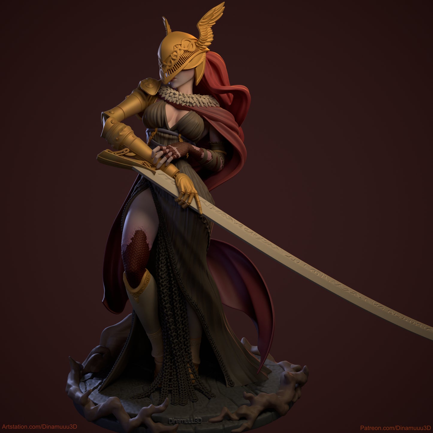 Malenia Statue - by Dinamuuu3D - Tabletop RPG Miniature - Roleplaying 3D Printed Fantasy Mini