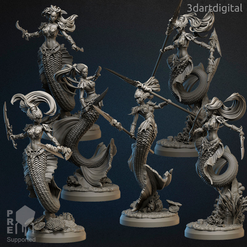 Merfolk Warriors Female - by 3dartDigital - Tabletop RPG Miniature - Roleplaying 3D Printed Fantasy Mini