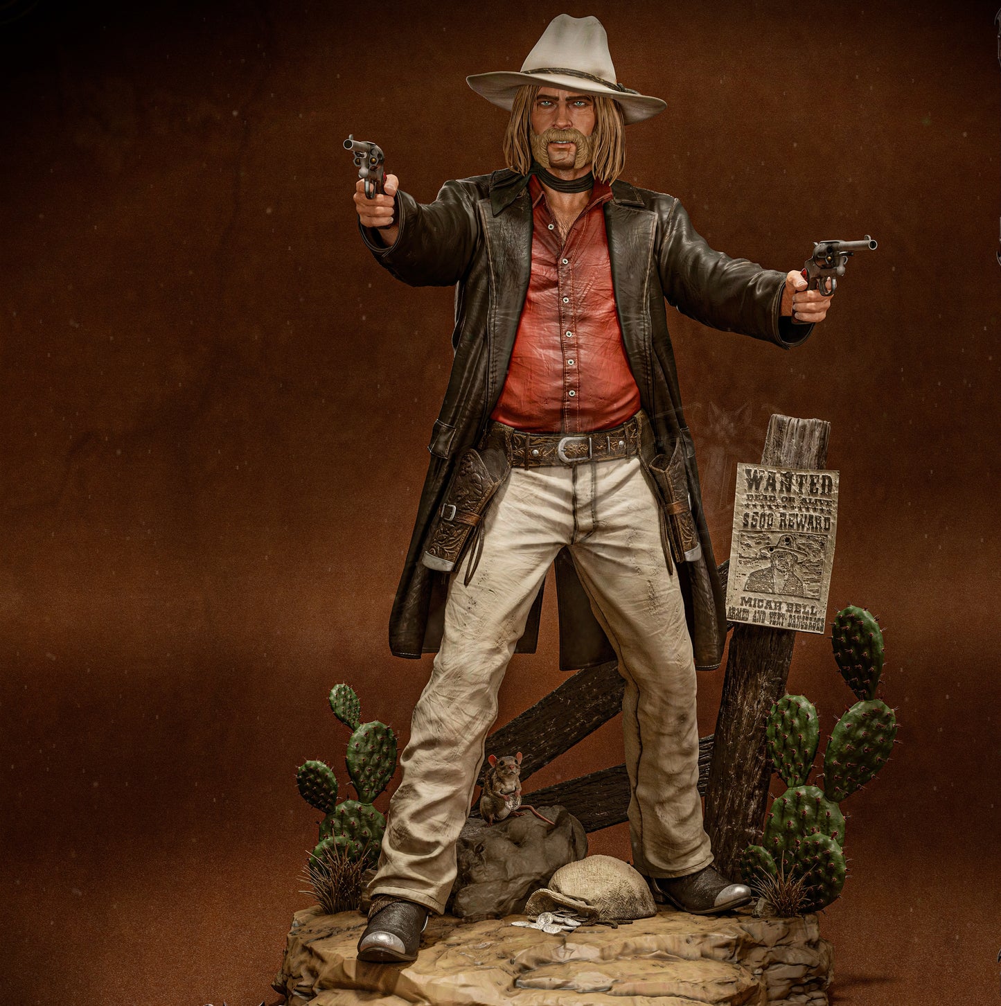 Micah Bell- Red Dead Redemption II Sculpture (75mm to 500mm) - Unassembled/Unpainted/3D Print
