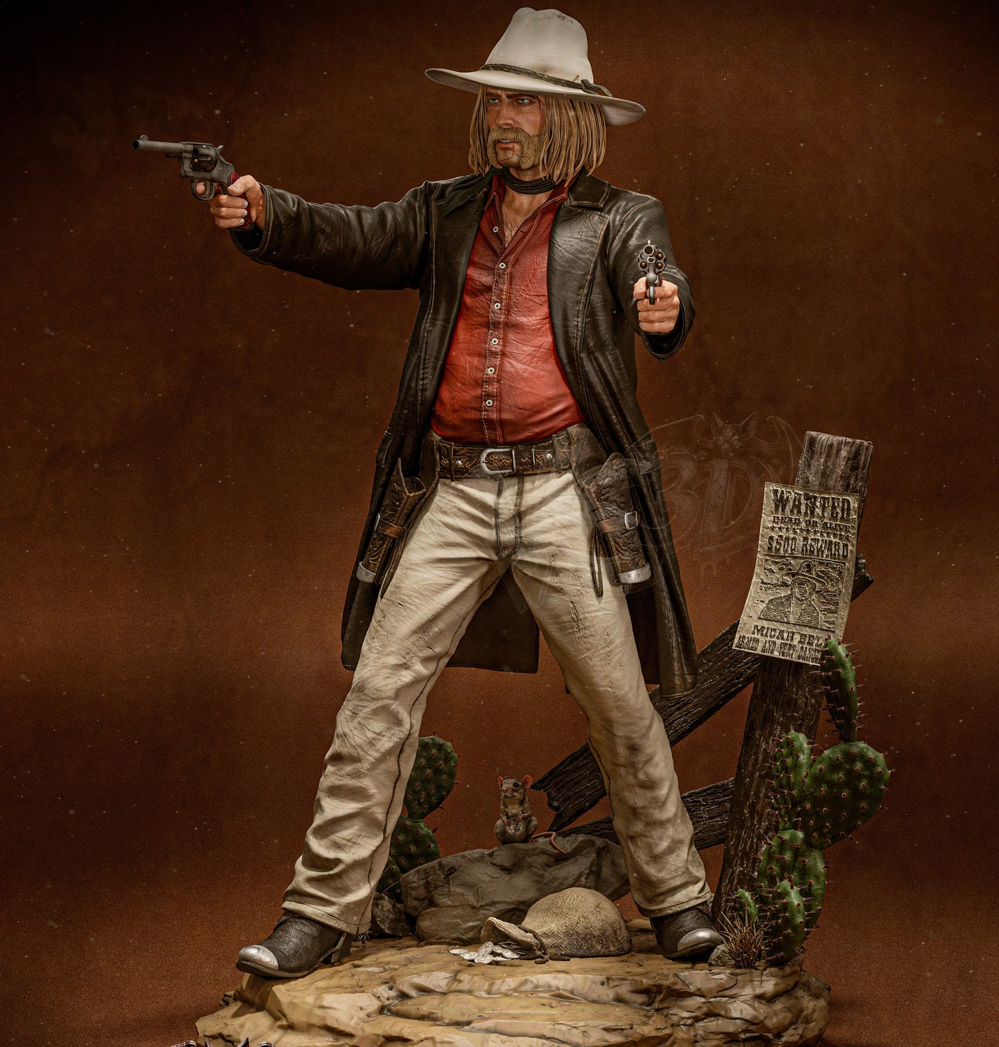 Micah Bell- Red Dead Redemption II Sculpture (75mm to 500mm) - Unassembled/Unpainted/3D Print