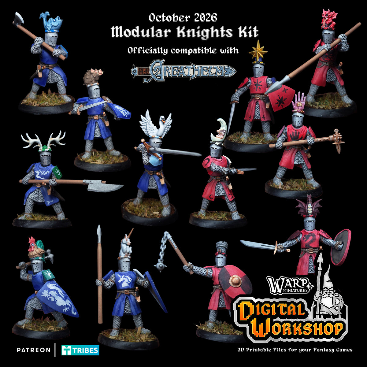 Knights (x12) - Great Helms - TTRPG - Wargaming - Dungeons and Dragons