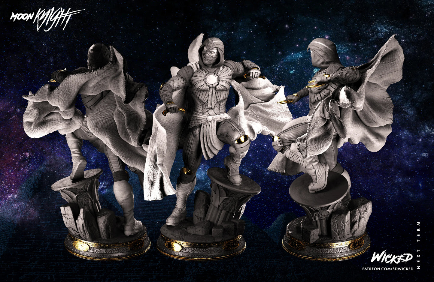 Moon Knight Statue - Marvel Universe - by Wicked 3D- Tabletop RPG Miniature - Roleplaying 3D Printed Fantasy Mini