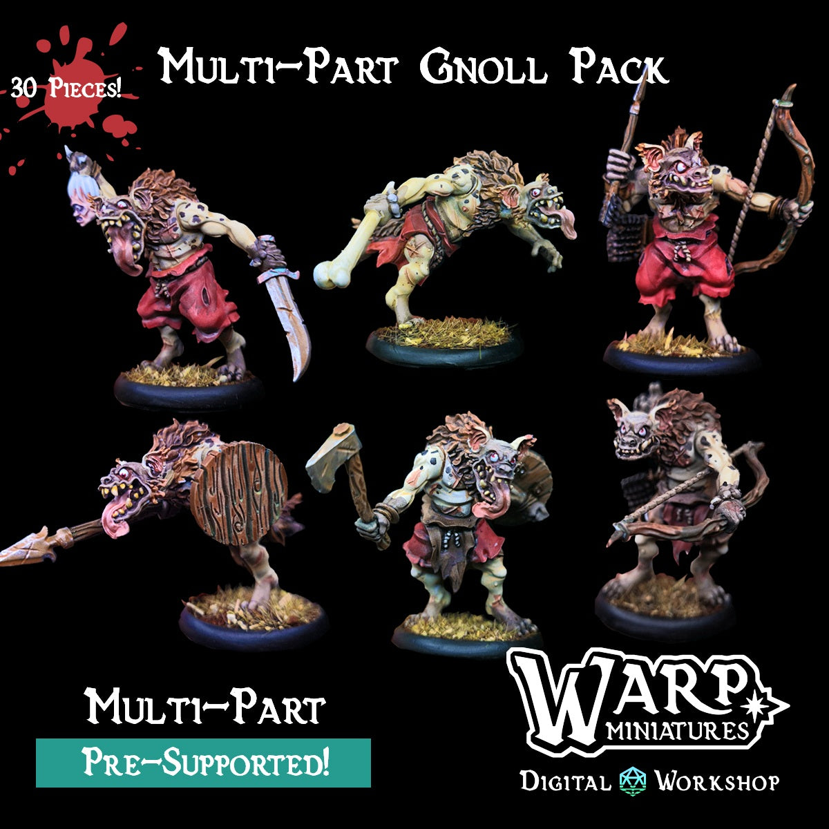 Gnoll Kit - Dungeons and Dragons - by Warp Minis- Tabletop RPG Miniature - Roleplaying 3D Printed Fantasy Mini