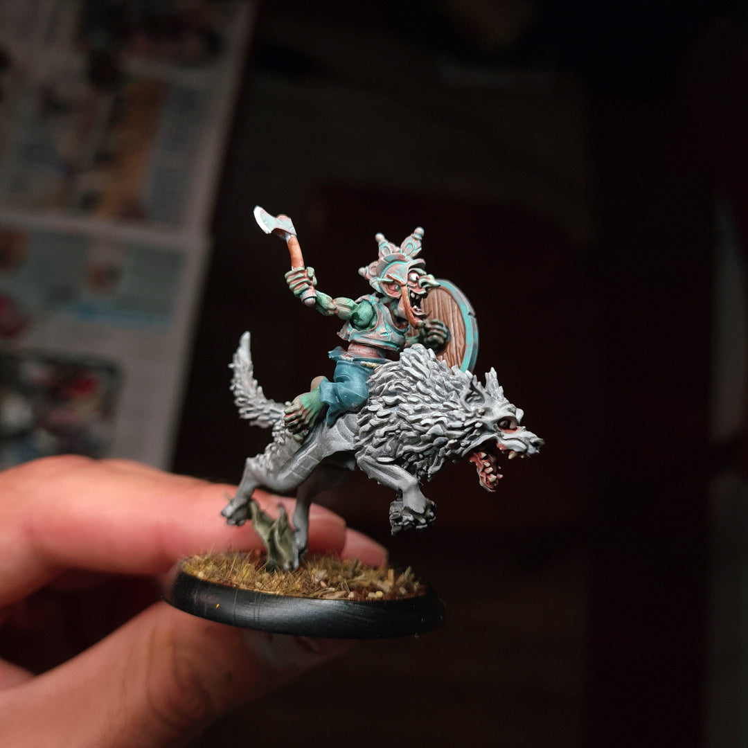 Mythic Goblin Wolf Rider - Dungeons and Dragons - by Warp Minis- Tabletop RPG Miniature - Roleplaying 3D Printed Fantasy Mini