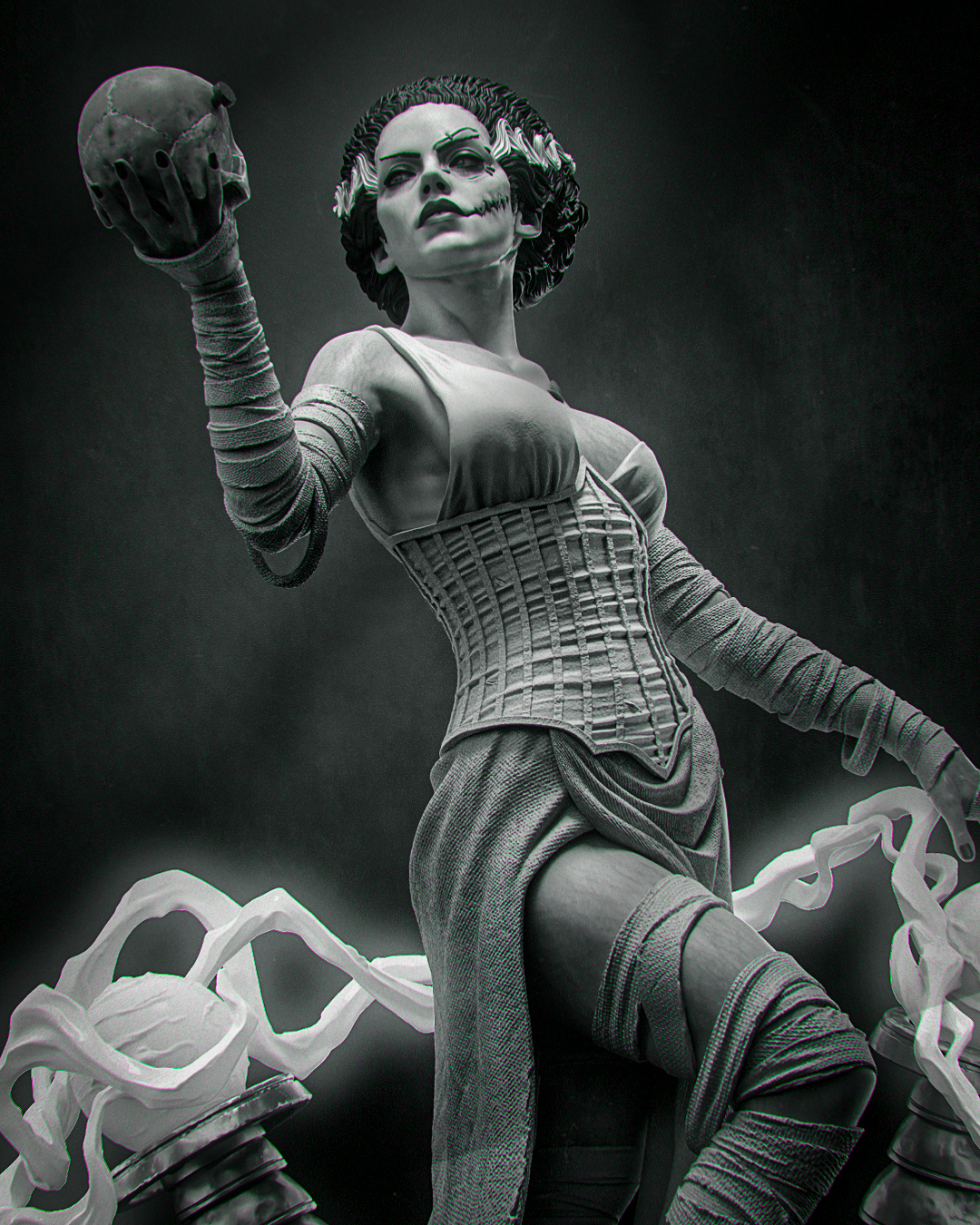 Frankenstein Bride Sculpture (75mm to 500mm) - Unassembled/Unpainted/3D Print