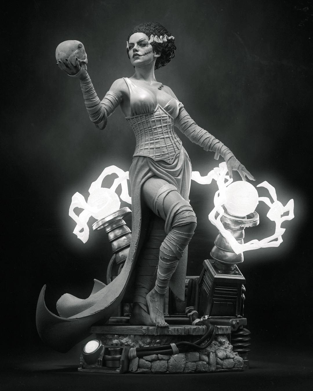 Frankenstein Bride Sculpture (75mm to 500mm) - Unassembled/Unpainted/3D Print