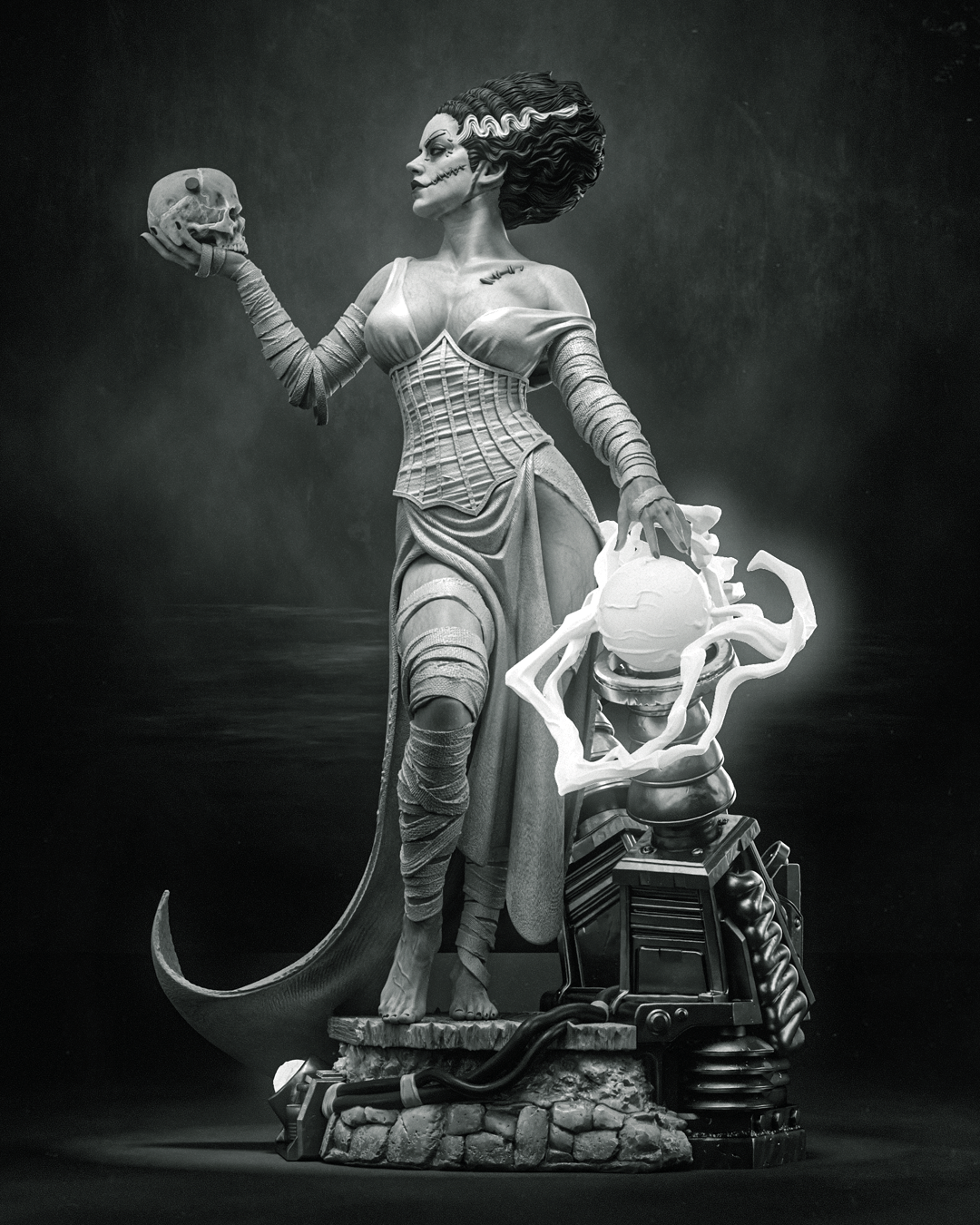 Frankenstein Bride Sculpture (75mm to 500mm) - Unassembled/Unpainted/3D Print