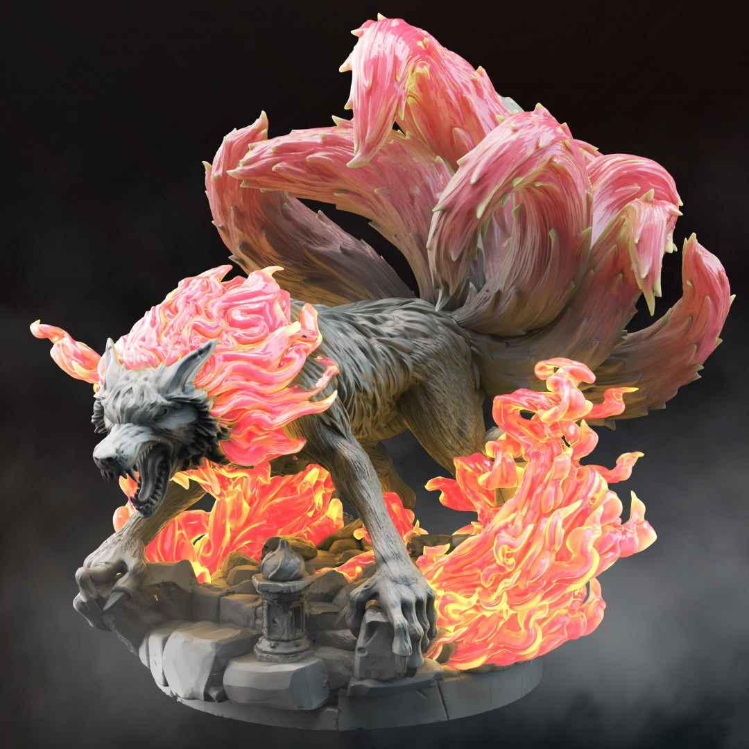 Nine Tailed FireFox - Kyubiko - by DM Stash- Tabletop RPG Miniature - Roleplaying 3D Printed Fantasy Mini