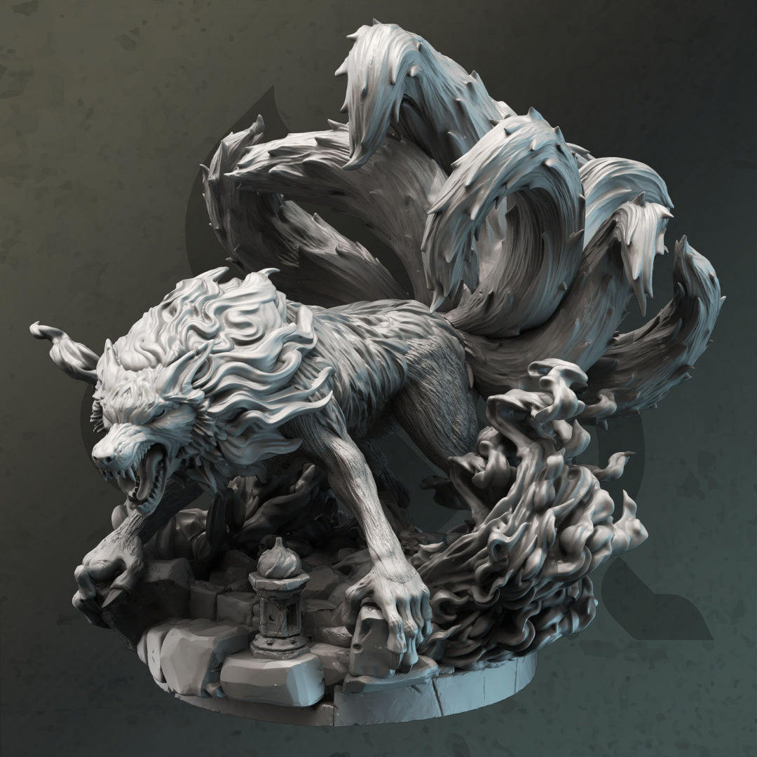 Nine Tailed FireFox - Kyubiko - by DM Stash- Tabletop RPG Miniature - Roleplaying 3D Printed Fantasy Mini