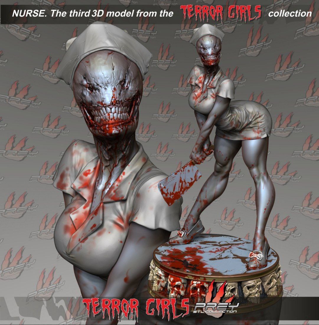 Nurse - Terror Girls - Silent Hill - Dungeons and Dragons - by Prey Studios- Tabletop RPG Miniature - Roleplaying 3D Printed Fantasy Mini