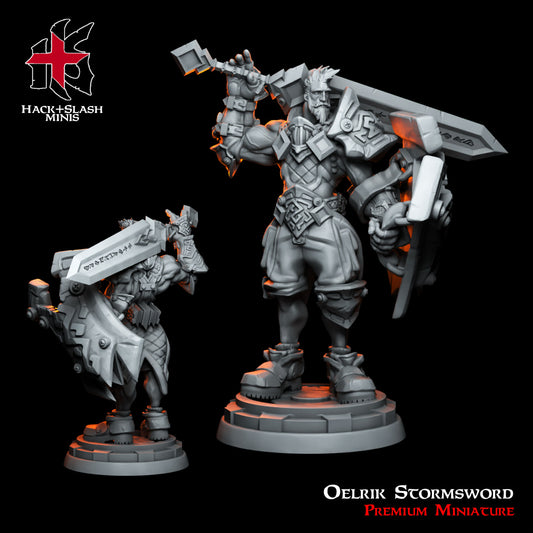 Human Fighter - Oelrik Stormsword - by Hack & Slash - Tabletop RPG Miniature - Roleplaying 3D Printed Fantasy Mini