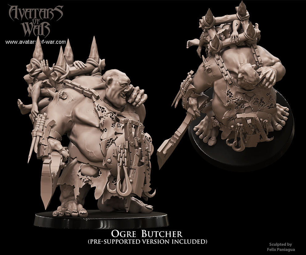 Ogre Butcher - by Avatars of War - Tabletop RPG Miniature - Roleplaying 3D Printed Fantasy Mini