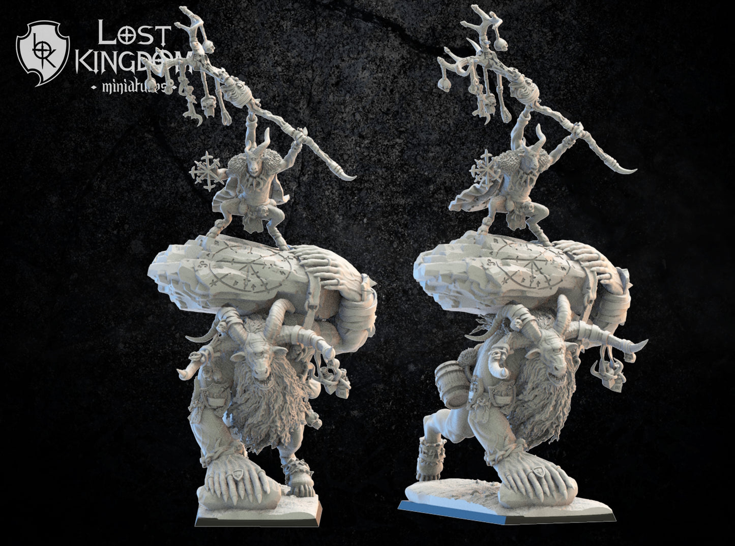 Beast-Man Shaman on Cyclops Giant Beast - Ojancano-Cuegle - Compatible with Warhammer40K - by Lost Kingdom - Tabletop RPG Miniature - Roleplaying 3D Printed Fantasy Mini