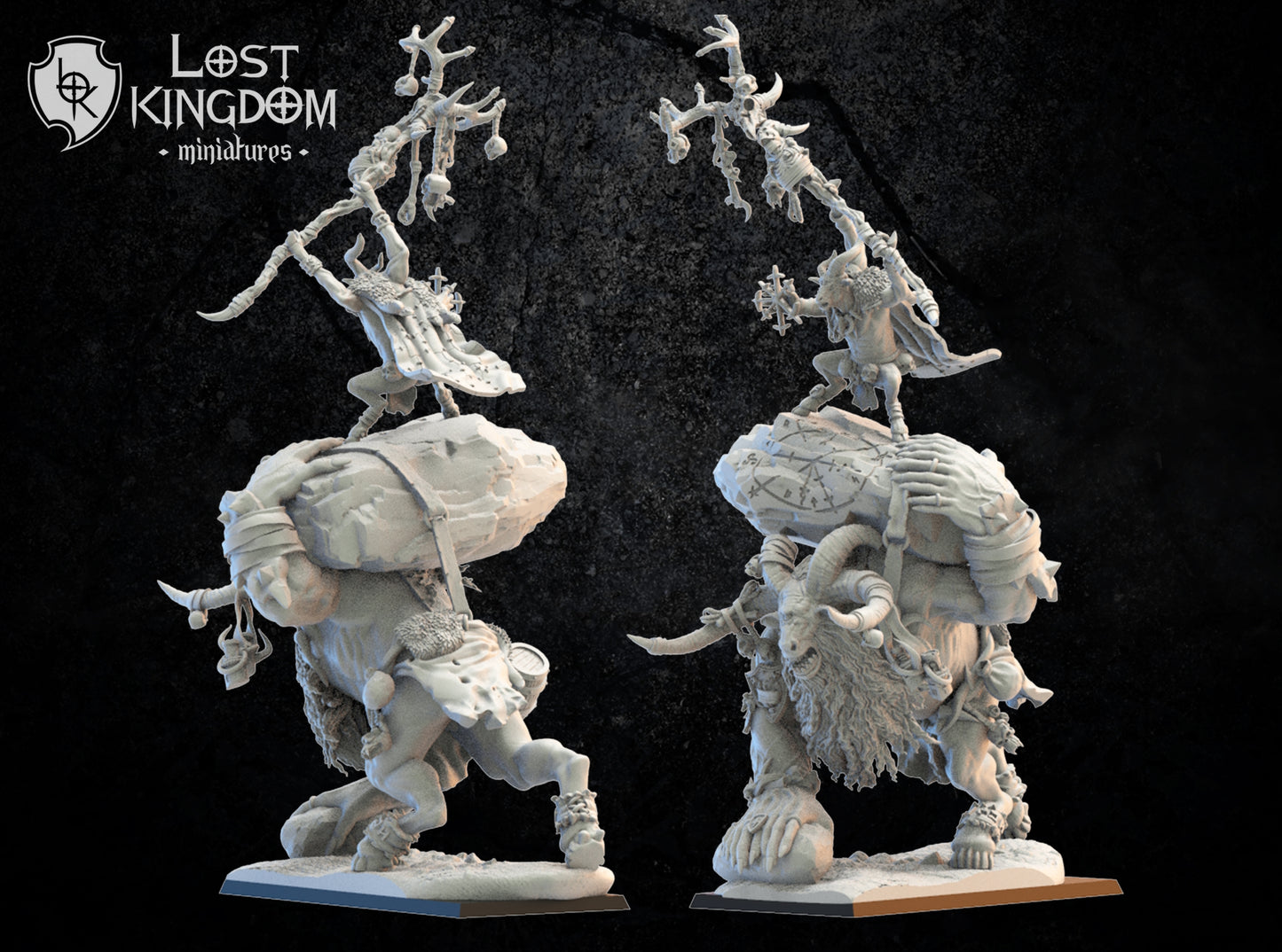 Beast-Man Shaman on Cyclops Giant Beast - Ojancano-Cuegle - Compatible with Warhammer40K - by Lost Kingdom - Tabletop RPG Miniature - Roleplaying 3D Printed Fantasy Mini