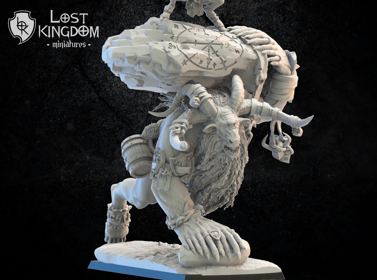 Beast-Man Shaman on Cyclops Giant Beast - Ojancano-Cuegle - Compatible with Warhammer40K - by Lost Kingdom - Tabletop RPG Miniature - Roleplaying 3D Printed Fantasy Mini