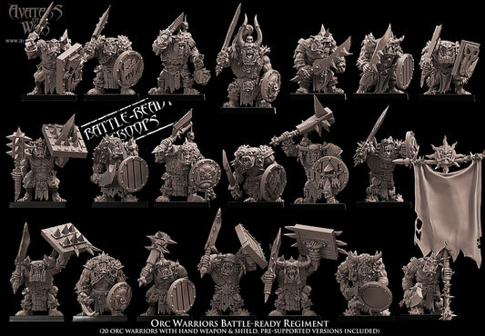 Orc Warriors Battle-Ready Regiment - by Avatars of War - Tabletop RPG Miniature - Roleplaying 3D Printed Fantasy Mini