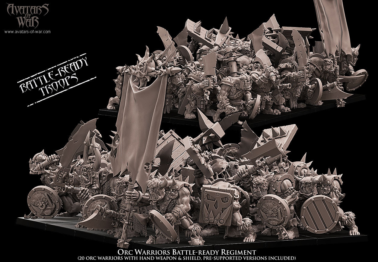 Orc Warriors Battle-Ready Regiment - by Avatars of War - Tabletop RPG Miniature - Roleplaying 3D Printed Fantasy Mini