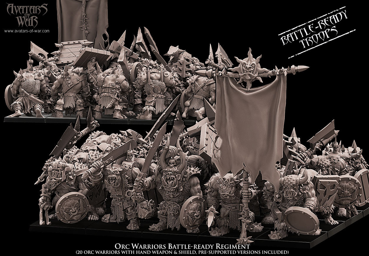 Orc Warriors Battle-Ready Regiment - by Avatars of War - Tabletop RPG Miniature - Roleplaying 3D Printed Fantasy Mini