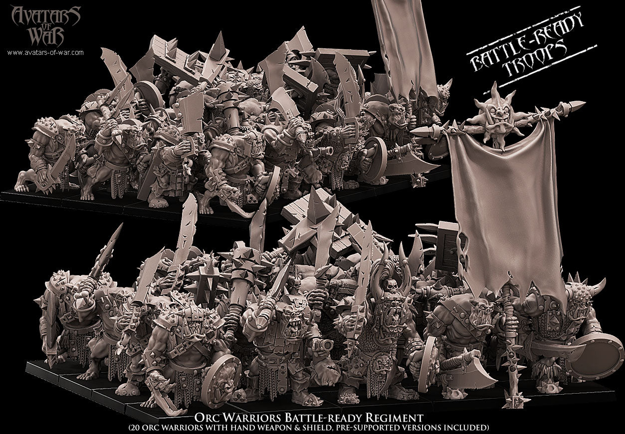 Orc Warriors Battle-Ready Regiment - by Avatars of War - Tabletop RPG Miniature - Roleplaying 3D Printed Fantasy Mini