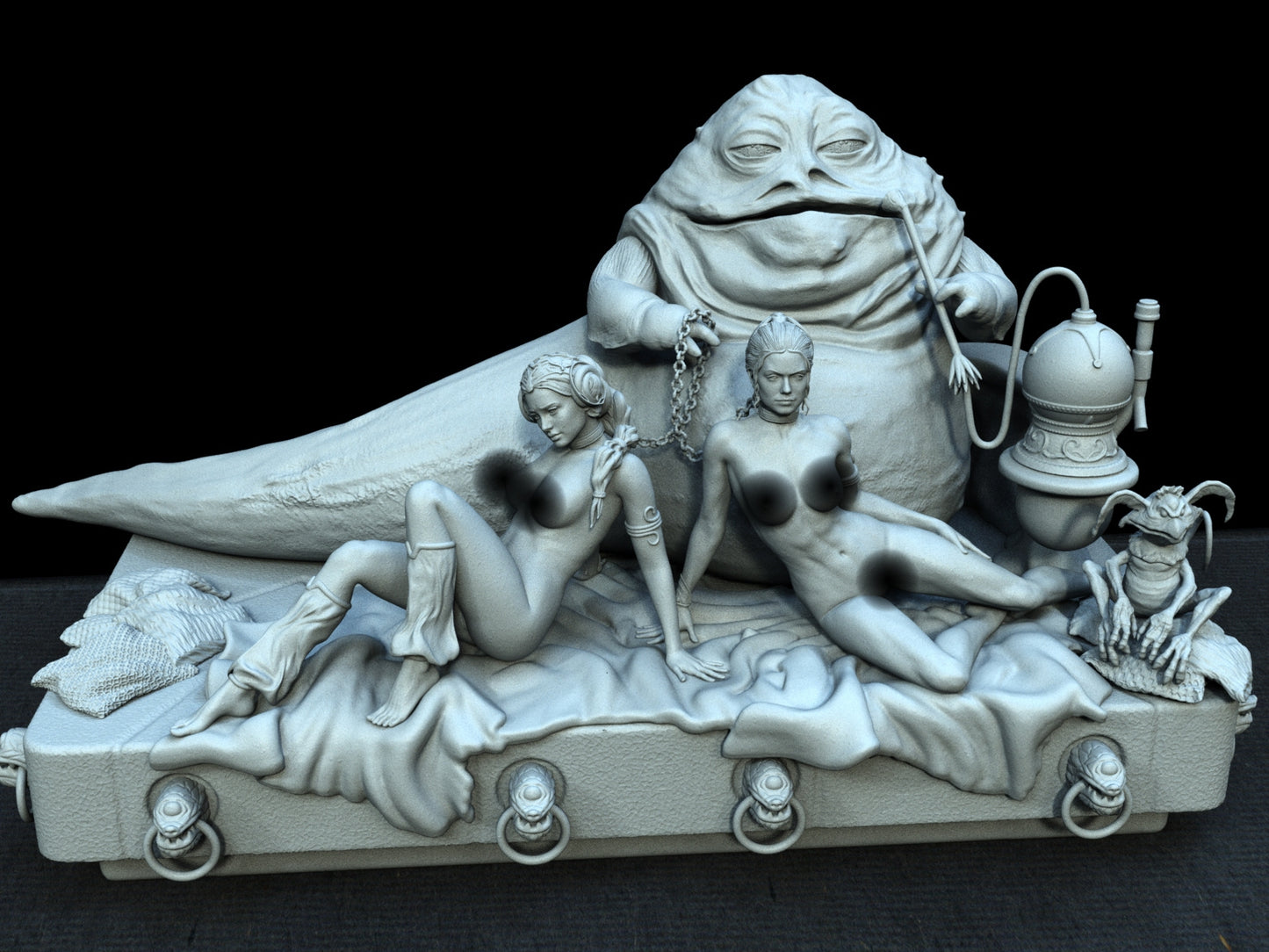 Jabba's Palace Rey and Padme SFW/NSFW Diorama (75mm to 500mm)- Unassembled/Unpainted/3D Print