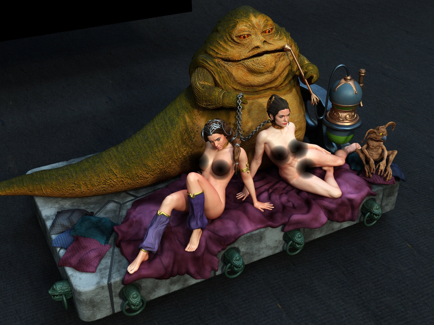 Jabba's Palace Rey and Padme SFW/NSFW Diorama (75mm to 500mm)- Unassembled/Unpainted/3D Print