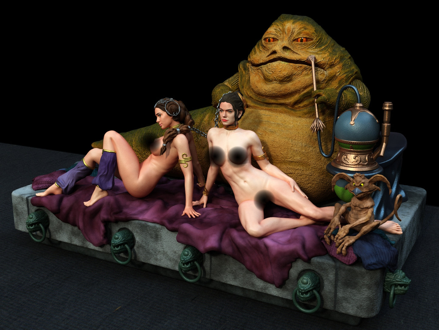 Jabba's Palace Rey and Padme SFW/NSFW Diorama (75mm to 500mm)- Unassembled/Unpainted/3D Print