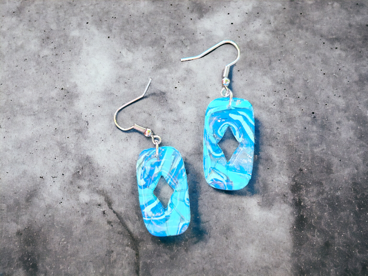 Handmade Earrings - Blue Silver Clay Earrings - Polymer Clay Earrings