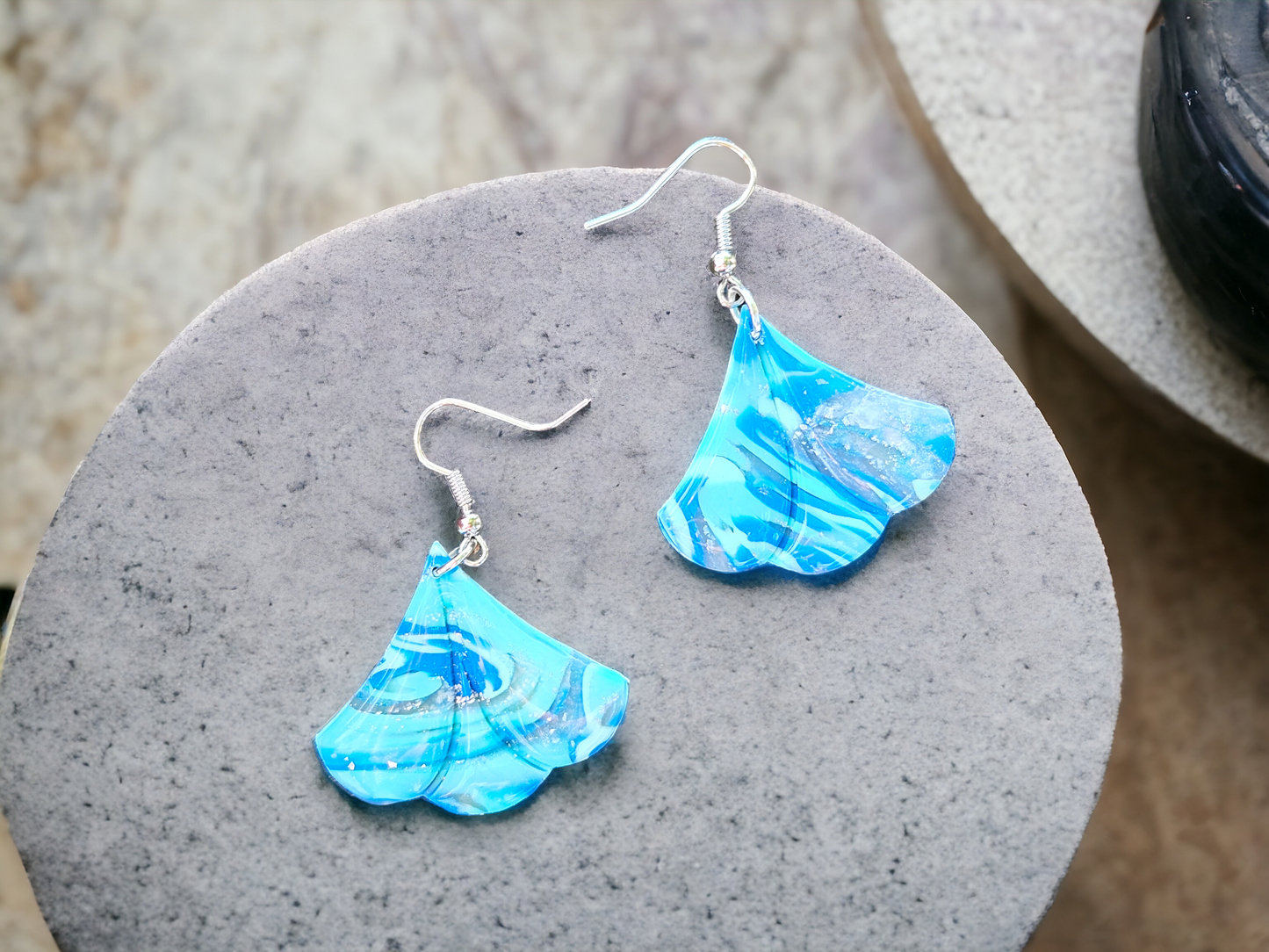 Handmade Earrings - Blue Silver Clay Earrings - Polymer Clay Earrings