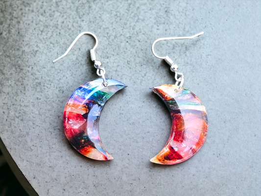 Handmade Earrings - Multicolor Clay Earrings - Star And Moon Earrings - Polymer Clay Earrings